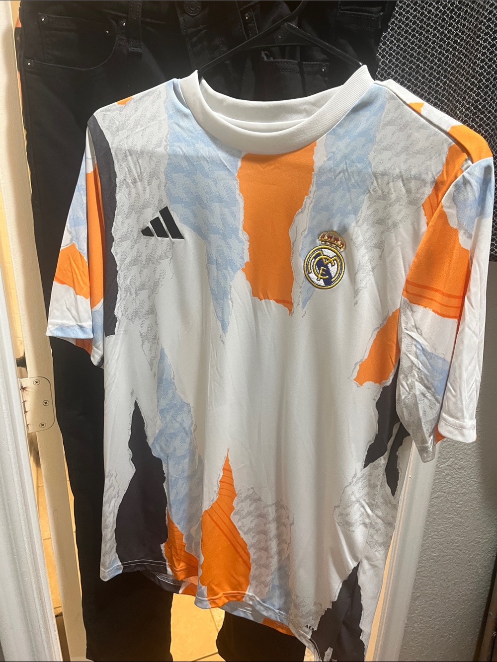 adidas Kids' White, Orange & Light Blue Graphic Soccer Jersey